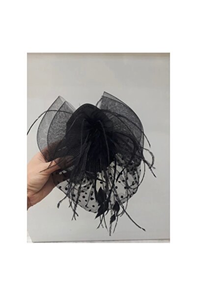Redsaks Retro Polka Dot Tulle and Feather Detailed Hair & Hat Clip
