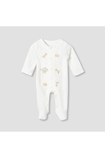 Juniors بيجامة نوم برقبة دائرية مزينة بتطريزات زهرية - مزيج من القطن - أكمام ...