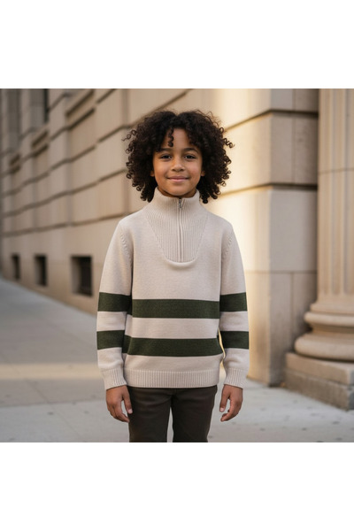 ELIGO Striped High Neck Pullover with Long Sleeves