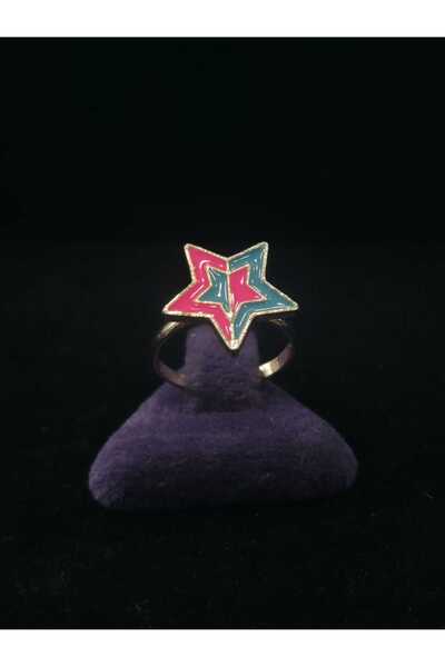 sarıyer silver Children's Steel Ring with Star Figure Pink and Blue Enamel Da...
