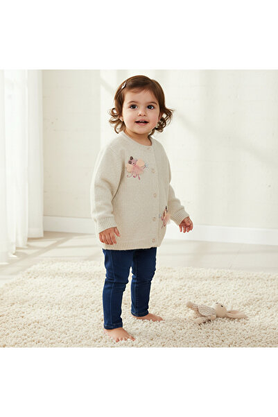 Juniors Embroidered Button Through Cardigan with Long Sleeves