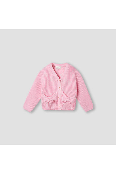 Juniors Bow Accent Button Through Cardigan with Long Sleeves