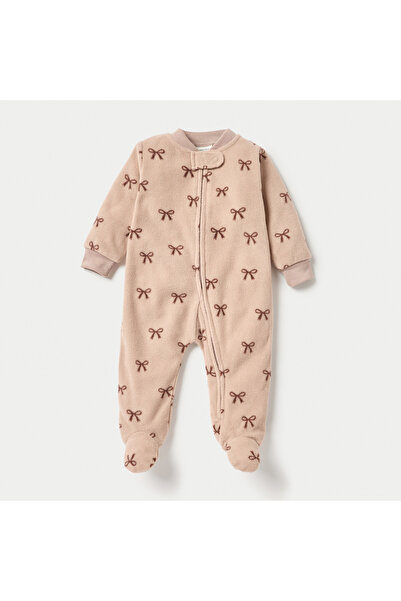 Juniors All-Over Bow Print Micro Fleece Sleepsuit with Zip Closure