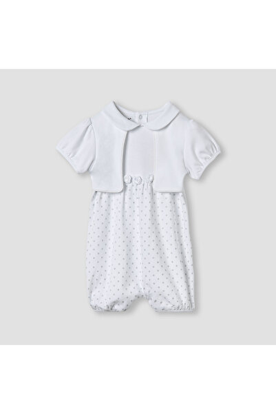 giggles Printed Romper with Overlay and Short Sleeves