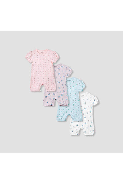 Juniors جمبسوت مطبوع عليه زهور بأكمام منفوخة - طقم من 4 قطع