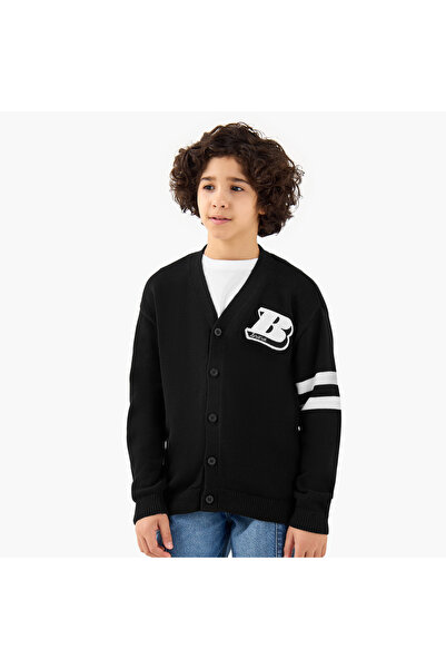 Juniors كارديجان مطبوع بنقشة رياضية بأكمام طويلة