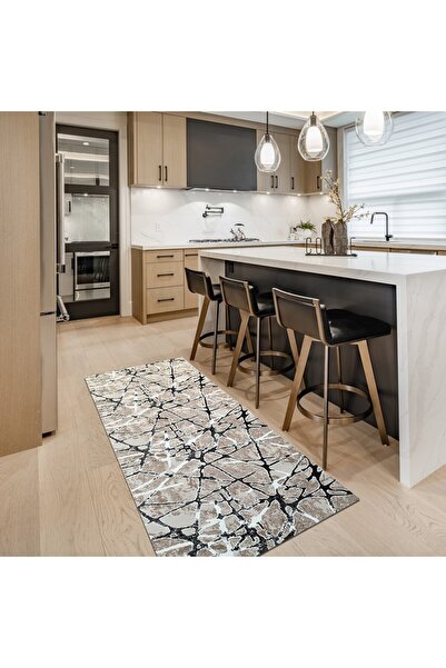 OEM Beige and Black Non-Slip Rug, Abstract, Polyester, 60 x 120 cm