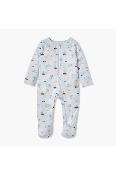 Juniors بدلة نوم بطبعة بحرية كاملة وأقدام مغلقة وأكمام طويلة