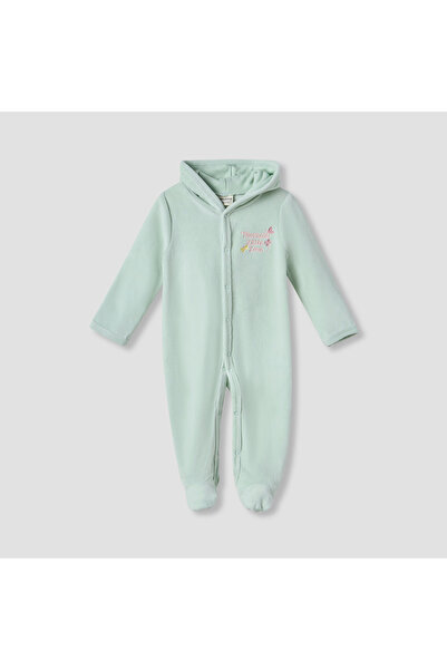 Juniors Embroidered Hooded Velour Sleepsuit with Long Sleeves