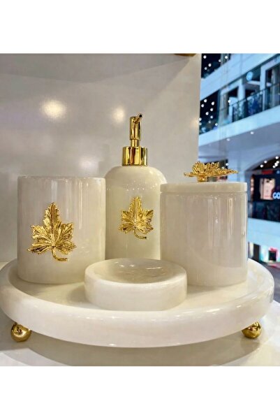 ege gross Dekoratif Beyaz Mermer Banyo Seti Takımı 5 li Tasarım Set