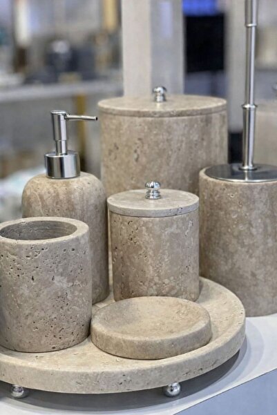 ege gross DEKORATİF DOĞAL TRAVERTEN MERMER GOLD AKSESUAR DETAYLI 7Lİ MERMER B...