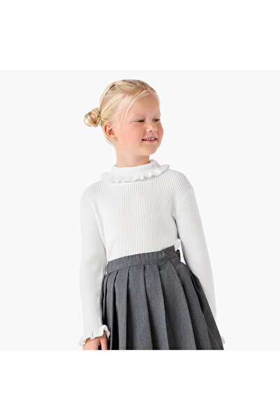 Juniors Ribbed High Neck Pullover with Long Sleeves