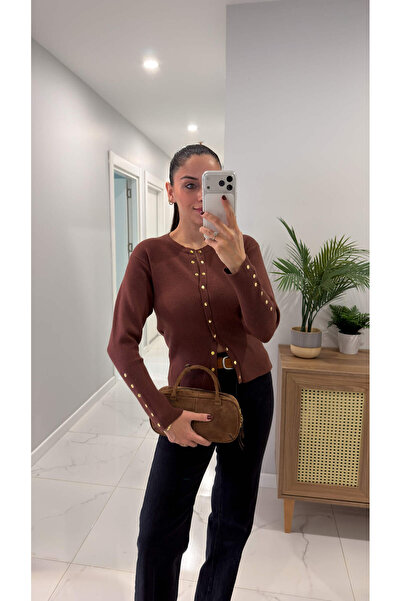 BİRCANÇİL Konisa Brown Snap Fastener Knit Cardigan