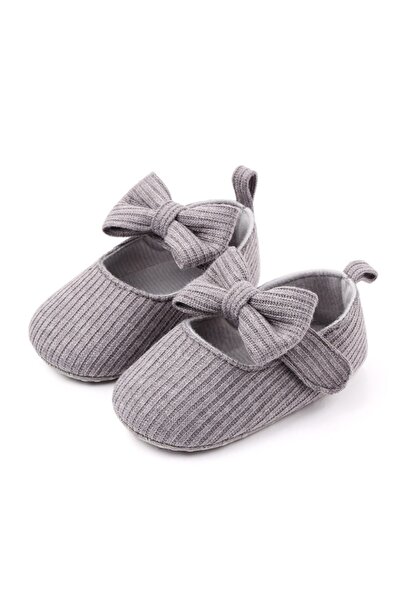 Superbaby Pantofiori gri pentru fetițe pentru primii pași, cu fundiță decorativă