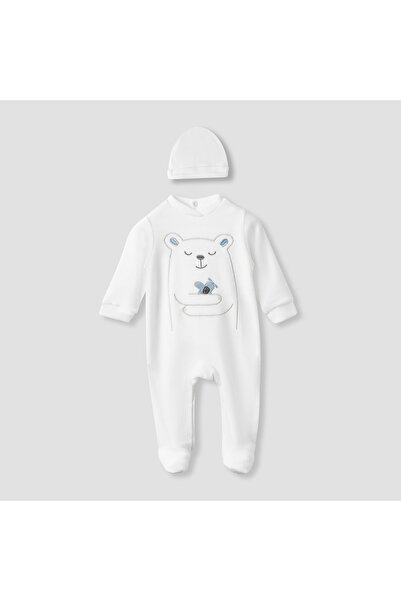 Juniors بيجامة نوم بياقة مع قبعة صغيرة - مخمل - أكمام طويلة