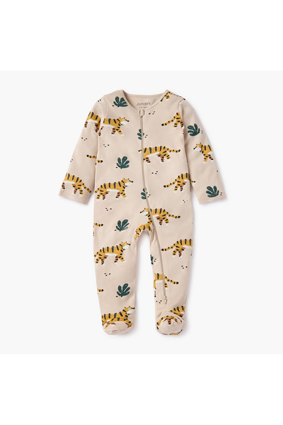 Juniors Tiger Print Sleepsuit with Long Sleeves and Zip Closure