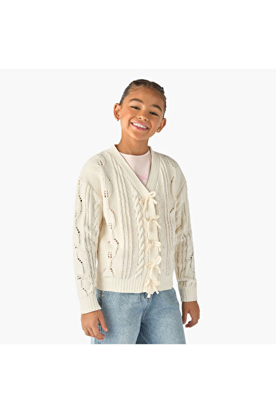 Juniors Cable Knit Cardigan with Long Sleeves