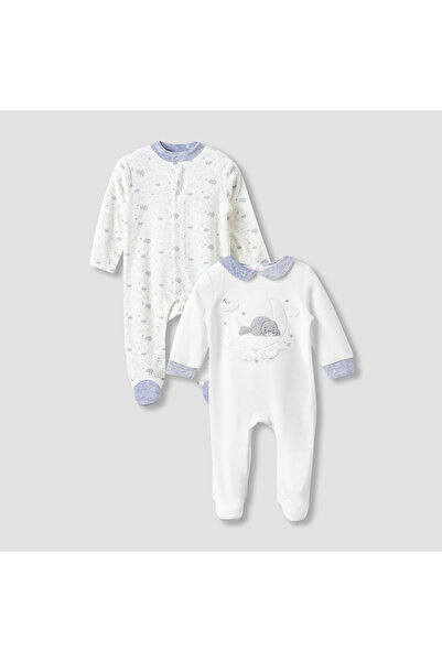 Juniors Collared Sleepsuit with Closed Feet - Velour - Long Sleeves - Set of 2