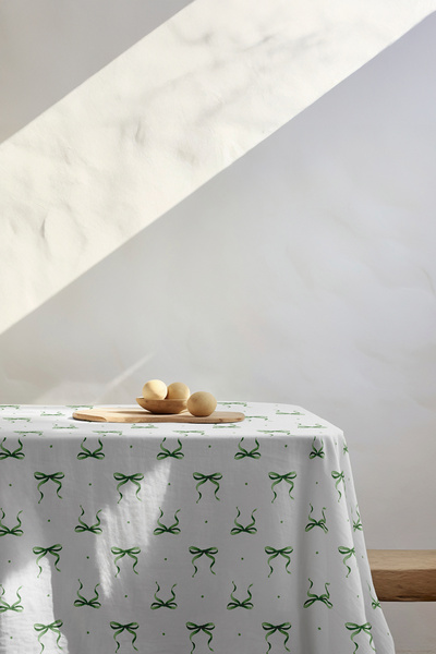 ASDİVA Fiore Bow Patterned Tablecloth with Size Options - Green / White