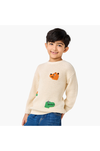Juniors Animal Applique Pullover with Crew Neck