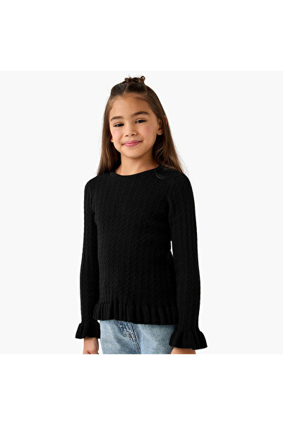 Juniors Ruffle Detail Sweater with Long Sleeves