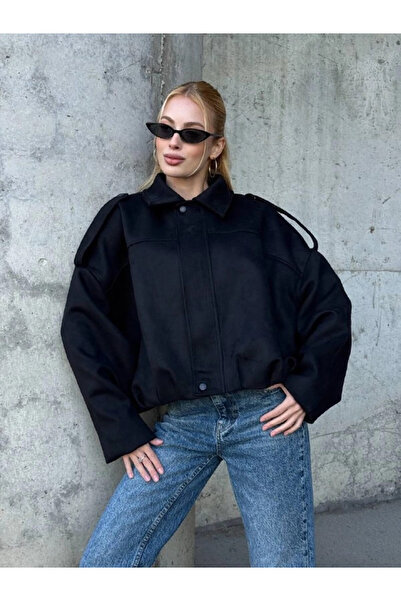 Cool & Sexy Women's Oversized Bomber Suede Coat Black
