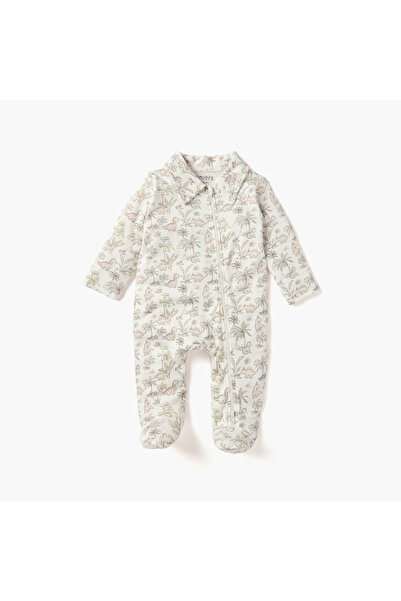 Juniors بدلة نوم بطبعة ديناصورات مع ياقة وسحاب للإغلاق