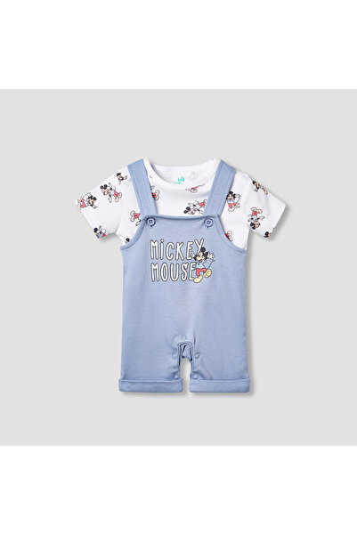 Disney Mickey Mouse Print T-shirt and Dungaree Set