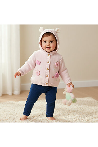 Juniors Butterfly Applique Hooded Cardigan with Long Sleeves