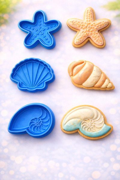 Adana Pasta Malzemeleri مجموعة قوالب وطوابع الكوكيز بتصميم البحر 3D-0246-SET