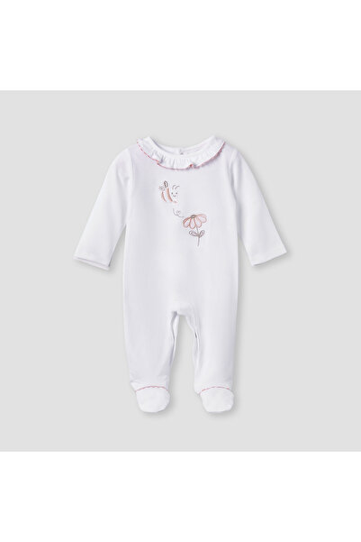 giggles Embroidered Sleepsuit with Long Sleeves and Button Closure