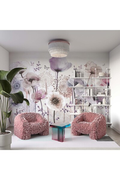 Grown Pastel Tonlarda Gelincikler Çiçekli Duvar Kağıdı