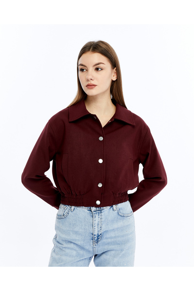 l o v m i Women's Rubber Detailed Crop Jacket Modern Transitional Coat