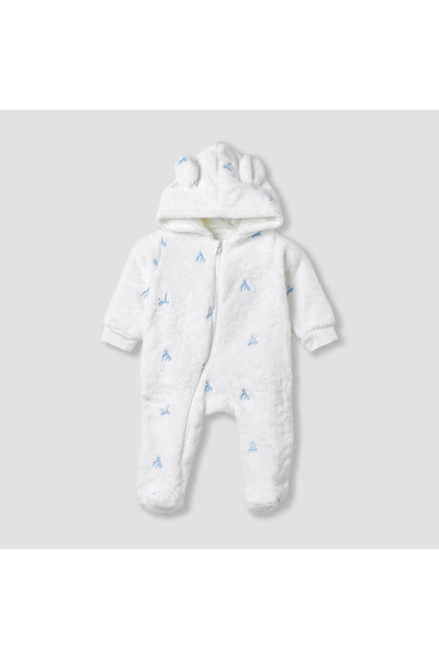 Juniors بدلة نوم بغطاء رأس بتطريز فيونكة - بوليستر - أكمام طويلة