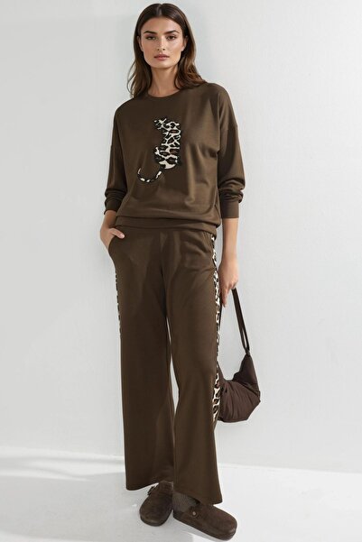 Hiccup Modal Textured Leopard Patterned Double Suit Berşan Collection