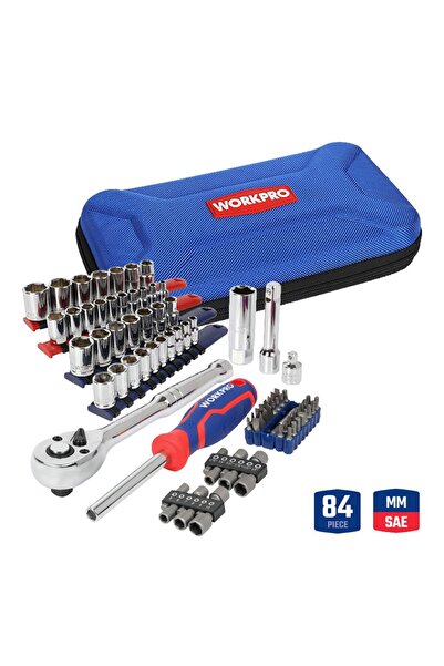 Workpro Wp209006 84 Piece 3/8'' 1/4'' Cr-V Metric/Inch Professional Socket and Bit Tip Set