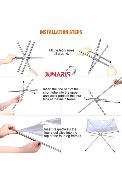 Junaris موقد نار خارجي محمول، مكان مُحسّن قابل للطي مصنوع من شبكة فولاذية مقاومة للصدأ للتخييم والفناء الخلفي