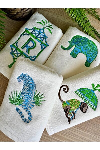 2Ddesign منشفة يد مطرزة بنمط السفاري - منشفة حمام وضيافة مزخرفة