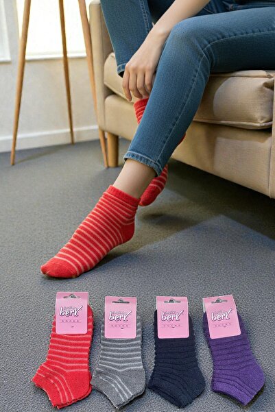 İbrahim Berk 4 أزواج من الجوارب النسائية ذات المناشف العكسية، جوارب قطنية ملونة ذات المناشف العكسية