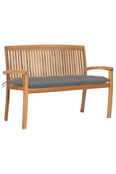 vidaxl Stacking Garden Bench with Cushion 128.5 cm Solid Teak Wood