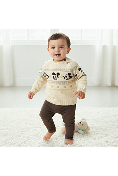 Disney Boys Crew Neck Sweater with Mickey Mouse Fair Isle Texture - Long Sleeves