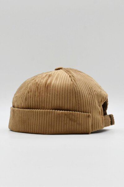 Külah Beige Velvet Docker Beret Folded Cap Hat