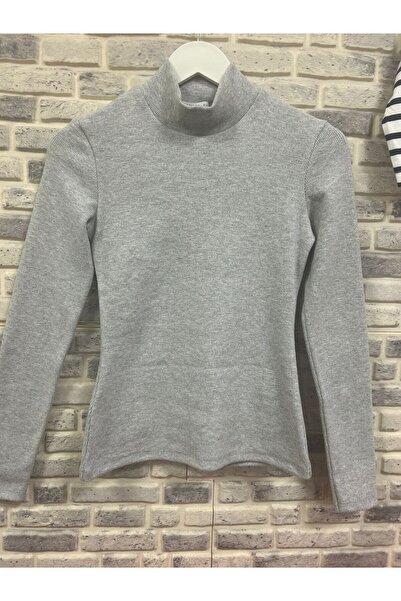 FASHION PULSE TEKSTIL Women's Half Fishmouth Neck Gray Melange Body with Sardon on the Top