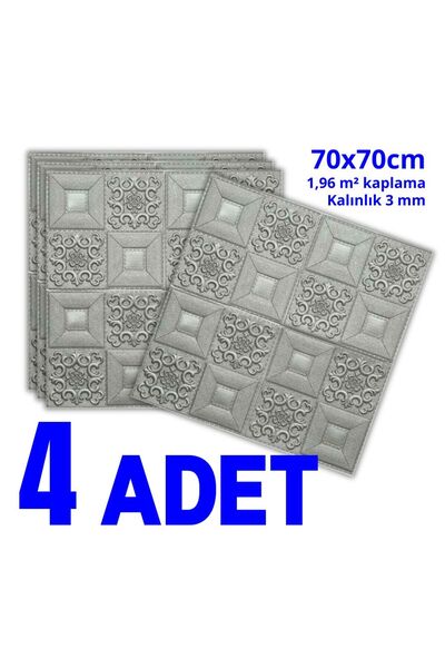 HORECA MARKET 3D Kendinden Yapışkanlı Duvar Paneli Gri -4'li Set-70x70cm - Se...
