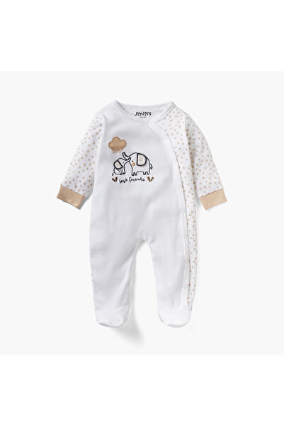 Juniors بدلة نوم مطرزة بأقدام مغلقة وأكمام طويلة