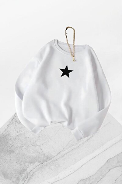 CAST COLLECTİON Hanorac de damă, alb, cu imprimeu cu stele negre, cu gât rotund