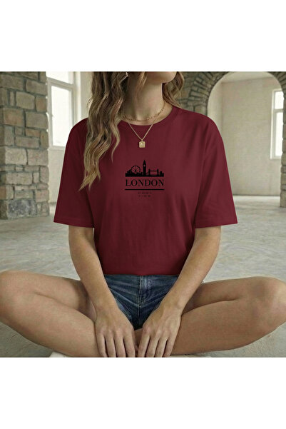 BUWOM تيشيرت نسائي من LONDON مطبوع برقبة دائرية