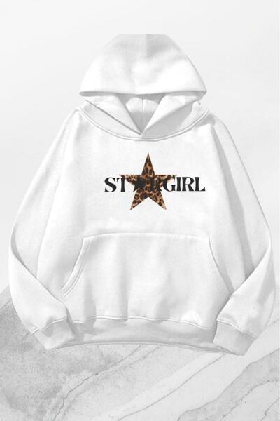 CAST COLLECTİON Дамска бяла суитшърт с качулка и леопардов принт