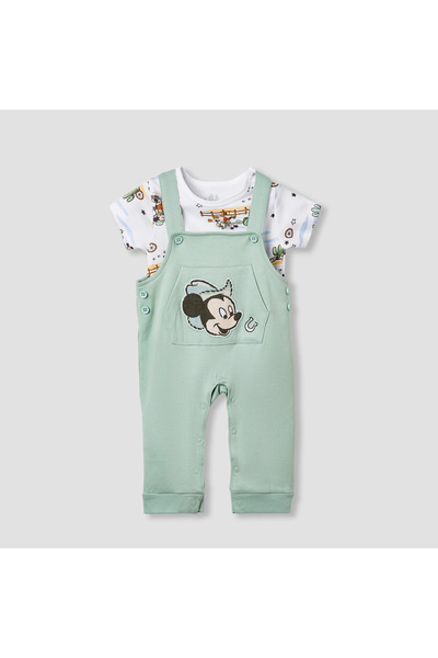 Disney Mickey Mouse Print T-shirt and Dungaree Set