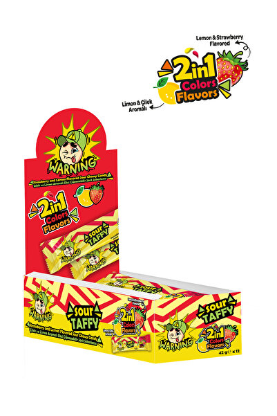 WARNING SOUR TAFFY LİMON-ÇİLEK EKŞİ YUMUŞAK ŞEKERLEME (42gx12 adet)